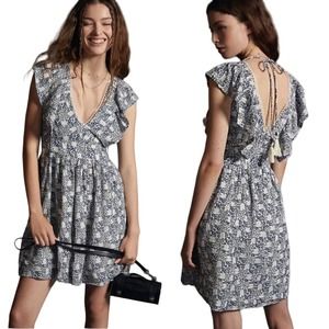 Anthropologie V-Neck Plunge Floral Motif Tunic Mini Dress Size Medium
